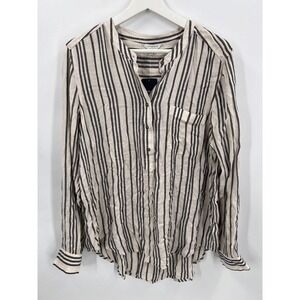 NWT Lucky Brand Viscose Striped Long Sleeve Roll Tab Popover Blouse Top Cream L